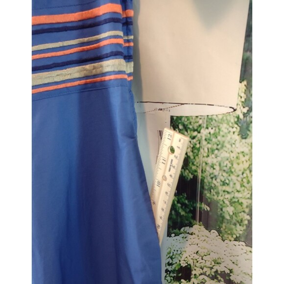 eShakti Dress Midi Size 1X 16W Embroidery Cotton Boho Peasant Hippie Office Blue - Picture 7 of 11